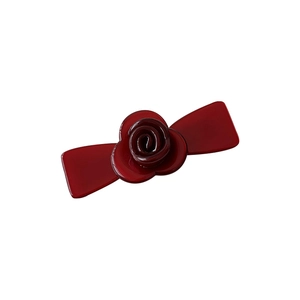 Vintage dark red acetate hair clip featuring a 3D rose flower design for women