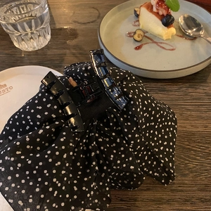 French vintage chiffon polka dot bow hair claw clip for women in elegant black color