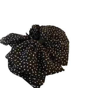 French vintage black mesh polka dot bow hair claw clip with chiffon ruffles for women