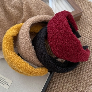 Lot de serre-têtes épais en laine d'agneau en jaune, camel, noir et rouge pour l'hiver