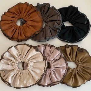 Scrunchies Grands en Satin Plissé Style Ballet Niche Avec Bordure Contrastée pour Femmes Support Queue de Cheval Accessoires Cheveux