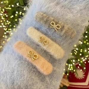 Autumn Winter Elegant Bowknot Plush Hair Clip Sweet Soft Furry Barrette For Women Rhinestone Bow Hair Accessories