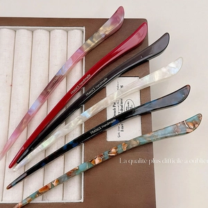 Elegant Acetate Hair Stick French Handmade Marble Texture Minimalist Hairpin For Women Daily Retro Hair Styling Accessory