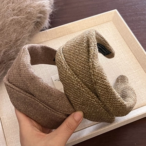Handmade thick tweed wide headbands for women in dark brown and light coffee tones