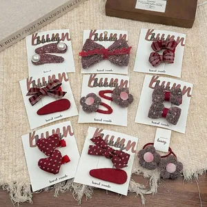 Red Sequin Bow Flower Heart Hair Clips For Girls Handmade Fabric Hair Accessories Cute Festive Kids Hair Clips Hair Ties