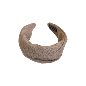 Brown wool wide-brimmed headband with cross-knot design for women in high-fashion style