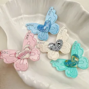 Pince à Cheveux Papillon Doux Cœur Amour Acétate Incrusté de Strass Pince Bec de Canard Élégante Frais Accessoire Cheveux Femme