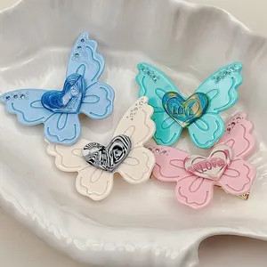 Barrettes papillon coeur élégantes avec cristaux et lettrage LOVE en couleurs pastel