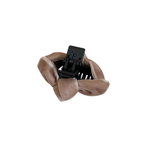 Elegant light brown velvet bow hair claw clip for women with soft pleated texture design