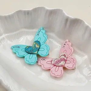 Pinces à cheveux papillon rose et bleu avec strass et détail de cœur avec LOVE