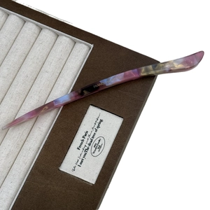 Minimalist marble acetate hair pin with gold flakes and handmade French style design