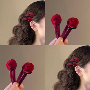 French Vintage Velvet Rose Flower Hair Clip For Women Elegant Handmade Red Black Floral Side Clip Fashion Hair Accessories