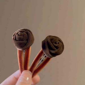 Pair of retro velvet rose hair clips in wine red with handcrafted floral design