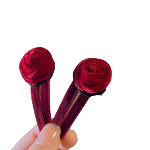 Pair of French vintage wine red velvet rose hair clips with elegant 3D flower design