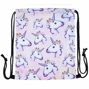 Classic unicorn drawstring backpack with colorful digital print and gradient pink purple fabric
