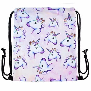 Classic unicorn drawstring backpack with pink purple gradient digital printing