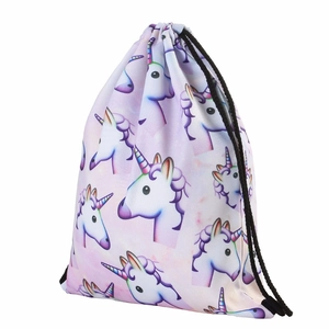 Classic unicorn drawstring backpack with digital print for travel and school storage