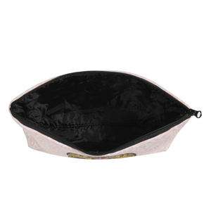 Pink paisley Mexican skull makeup bag with zipper closure and black interior lining