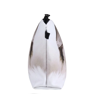 Trousse à maquillage avec imprimé chat 3D, forme triangulaire et fermeture éclair noire