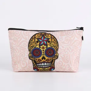 Mexican Sugar Skull Print Makeup Bag Polyester Toiletry Pouch Zippered Travel Organizer Portable Handbag For Women Gift