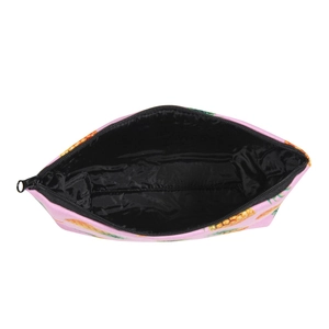 Pink pineapple print cosmetic bag with black zipper closure and spacious interior