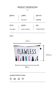 Detailed dimension guide for the white polyester Flawless cosmetic bag with top zipper