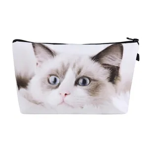Trousse à Maquillage Mode Impression 3D Chat Organisateur de Voyage Portable en Polyester avec Doublure Éponge pour Femme