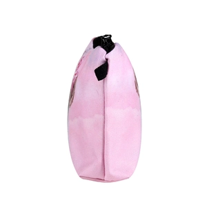 Pink floral cat 3D print makeup bag with semi-circular design and black zipper
