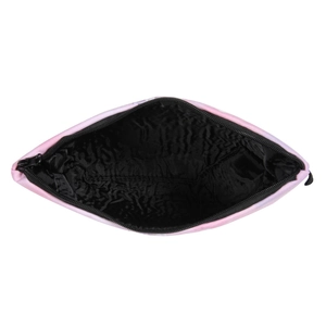 Pink and black 3D floral cat makeup bag showing spacious interior with zipper closure