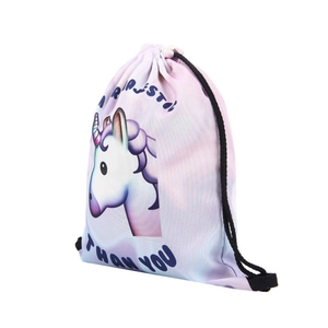 3D unicorn print drawstring backpack with majestic lettering and purple gradient design