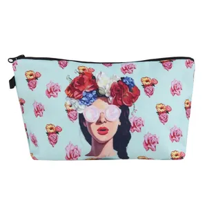 Flower Garland Girl Printed Makeup Bag Vintage Floral Women Toiletry Storage Pouch Polyester Zipper Travel Cosmetic Case