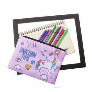 Trousse à cosmétiques et crayons licorne violette avec marqueurs colorés pour filles