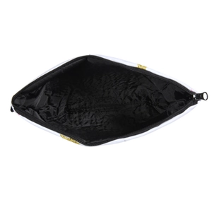 3D unicorn print makeup bag with gold pineapple pattern and black lining zipper pouch