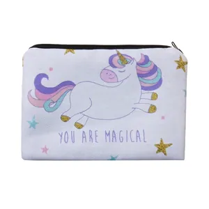 Einhorn Bedruckte Kosmetiktasche Aus Polyester Für Damen Mehrzweck Reise Kulturbeutel Magischer Stern Federmäppchen