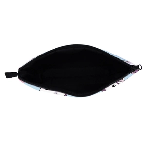 Detail view showing the black lining and internal storage space of the unicorn cosmetic bag