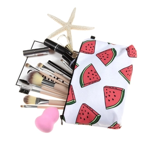 Watermelon print makeup bag with large capacity for cosmetics and brushes