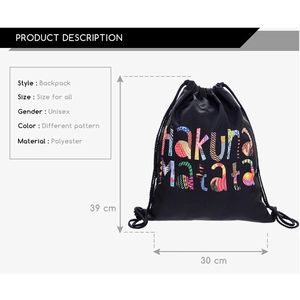 Black Hakuna Matata drawstring backpack with colorful bohemian pattern, 39x30cm size