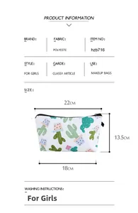 Detailed size guide for cactus print makeup bag with dimensions 22x13.5x18cm