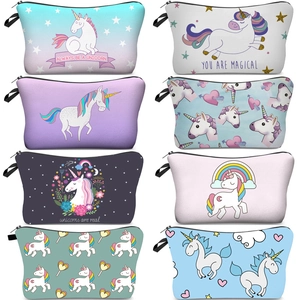 Western Style Digital Print Unicorn Cosmetic Bag Portable Travel Toiletry Storage Bag Polyester Zipper Makeup Bag For Women