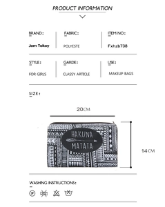 Ethnic 3D black and white printed HAKUNA MATATA makeup bag with size dimensions