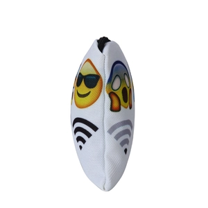 White canvas pouch with digital emoji and WiFi print with black zipper closure