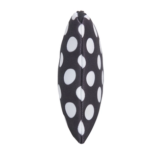 Compact 3D black cosmetic bag with white polka dots and secure zipper closure