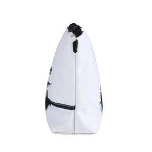 Multipurpose white canvas makeup bag with black palm tree print and nylon zipper