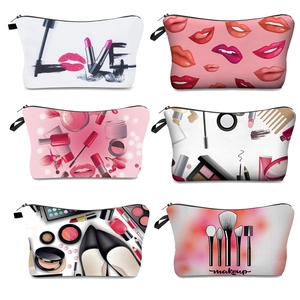 Women's Portable Polyester Makeup Bag Fashion Printed Cosmetic Pouch Travel Toiletry Organizer Zipper Storage Case Beauty Bag