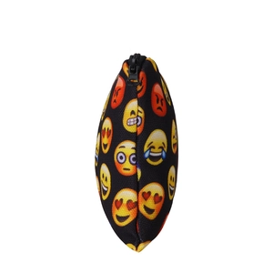 Funny 3D emoji printed square makeup pouch with various emoticons on black fabric