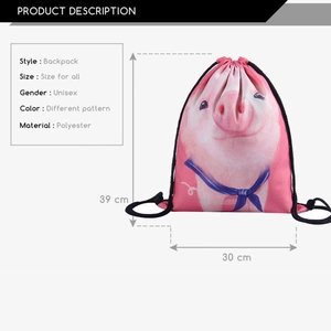 Sac à dos à cordon rose avec motif cochon en polyester, 39x30cm pour hommes et femmes