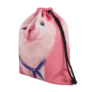 Sac à dos à cordon rose avec impression numérique cochon et détail foulard bleu ciel