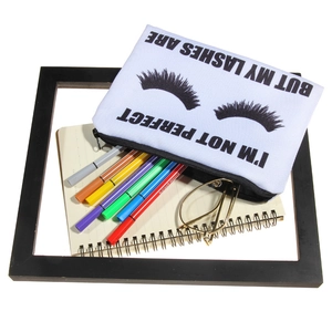 Canvas eyelash printed makeup bag with I'M NOT PERFECT BUT MY LASHES ARE slogan
