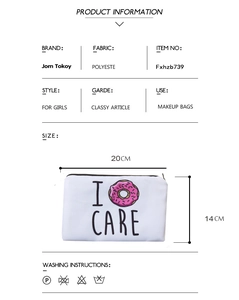Trousse à maquillage en polyester imprimé donut 3D pour femmes, taille 20cm par 14cm