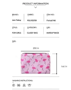 Beauty case rosa con fenicottero in poliestere a pois e guida alle taglie 20x14cm